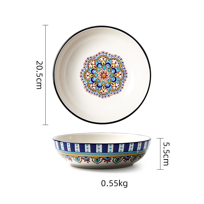 Creative Ceramic Soup Plates, Hand-Painted 8-Inch Deep Plates, Western Tableware, Round Household Vegetable Plates, Salad Bowls And Plates