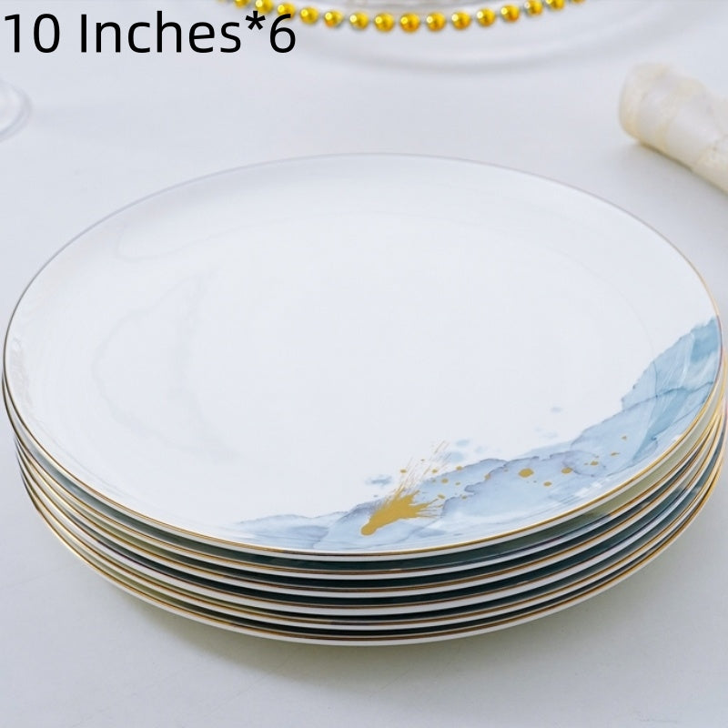 Bone China Plate, A Light Luxury Western-Style Plate With Golden Edges For Home Use