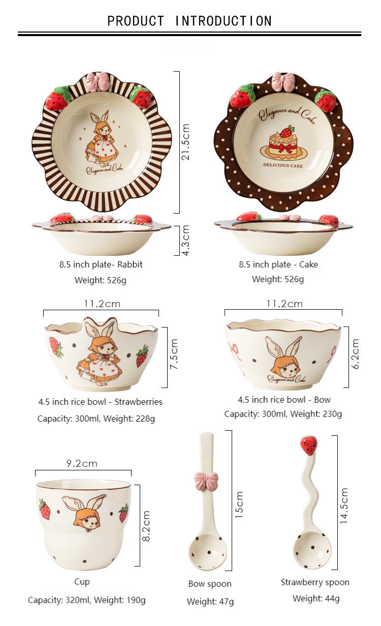 High appearance level Rabbit ceramic dish set underglaze color cutlery set