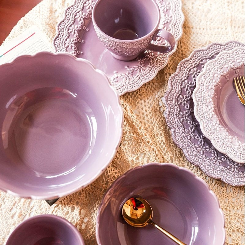 Palace Style Lace Plate Ceramic Tableware Relief Plate Western Plate