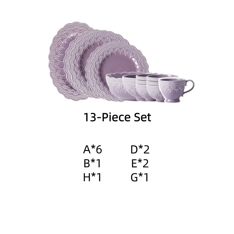 Palace Style Lace Plate Ceramic Tableware Relief Plate Western Plate