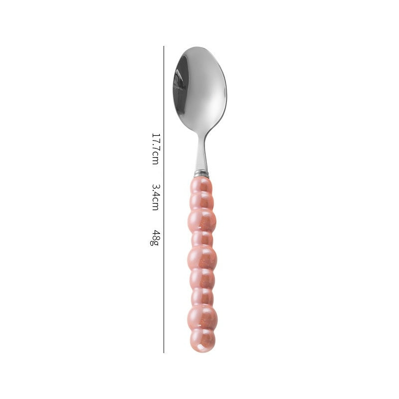 Creative Stainless Steel Ceramic Pearl-Shaped Handle Tableware