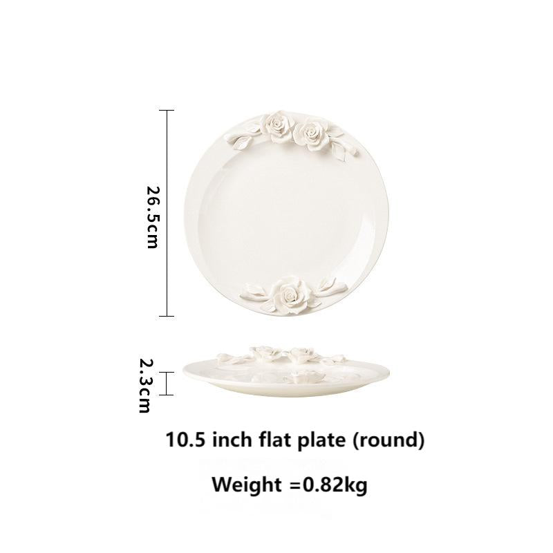Embossed hand pinch flower bowl plate cup cutlery set home afternoon tea exquisite ceramic plate dessert plate