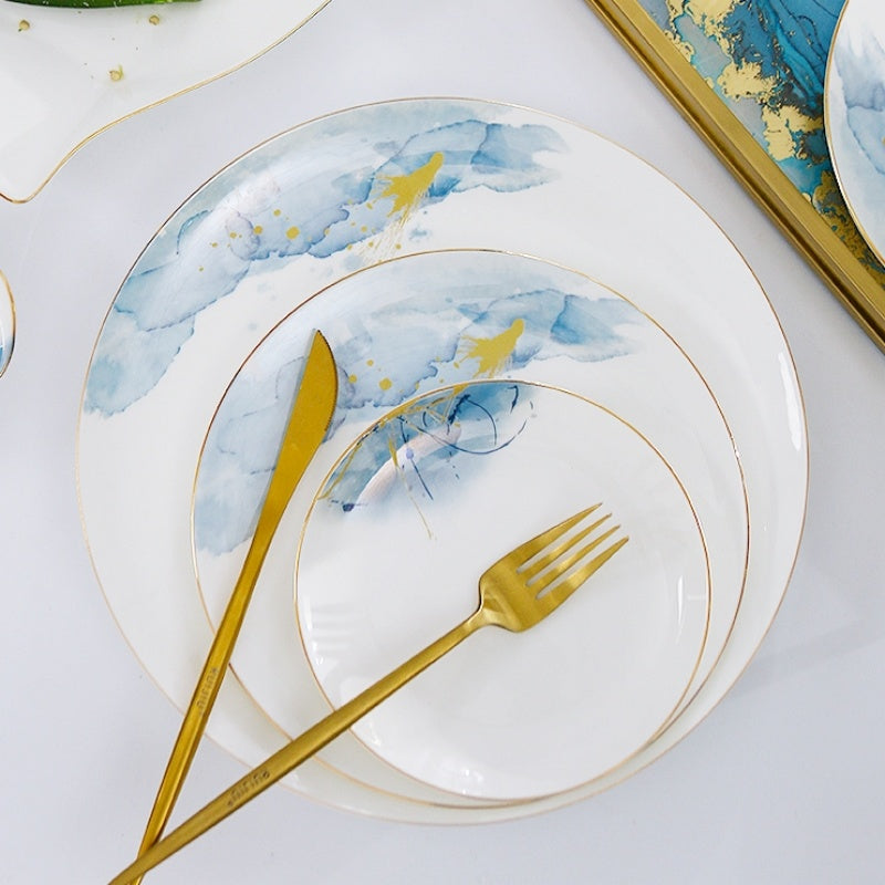 Bone China Plate, A Light Luxury Western-Style Plate With Golden Edges For Home Use