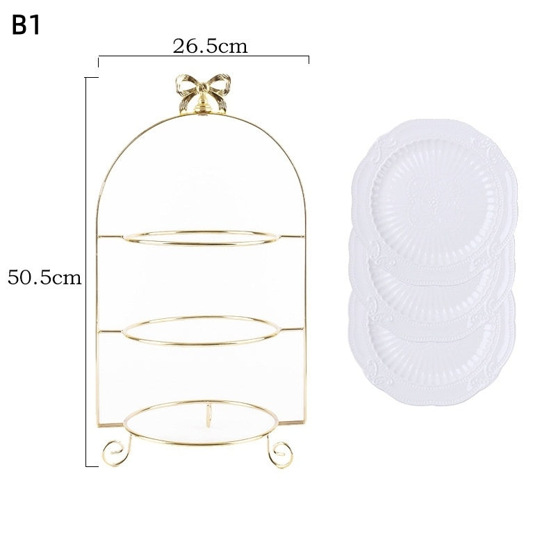 European-Style Metal Snack Rack Golden Three-Layer Dessert Display Rack Afternoon Tea Fruit Snack Plate Tea Break