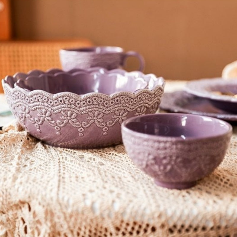 Palace Style Lace Plate Ceramic Tableware Relief Plate Western Plate