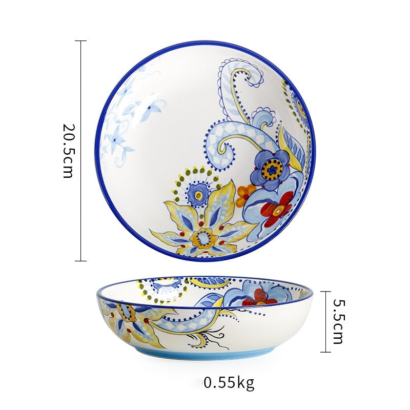 Creative Ceramic Soup Plates, Hand-Painted 8-Inch Deep Plates, Western Tableware, Round Household Vegetable Plates, Salad Bowls And Plates