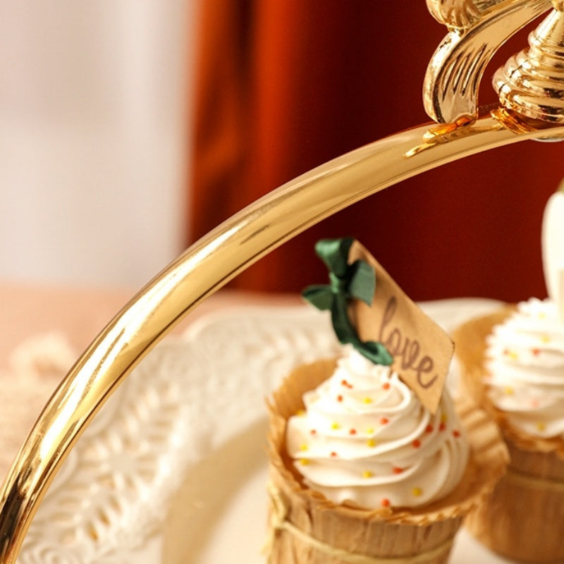 European-Style Metal Snack Rack Golden Three-Layer Dessert Display Rack Afternoon Tea Fruit Snack Plate Tea Break