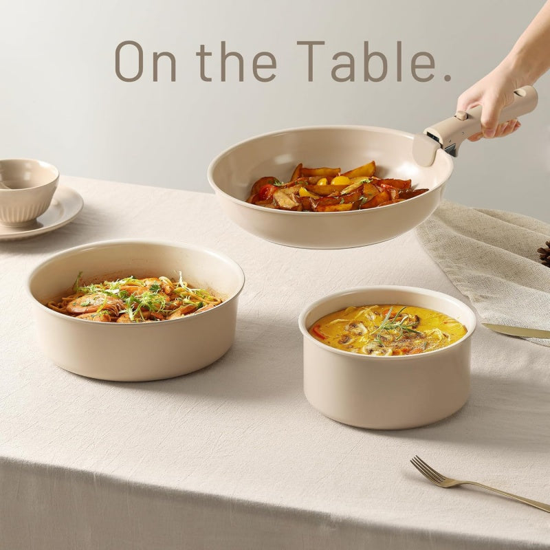 Beige Detachable Handle Universal Household Ceramic Non-Stick Pan Set