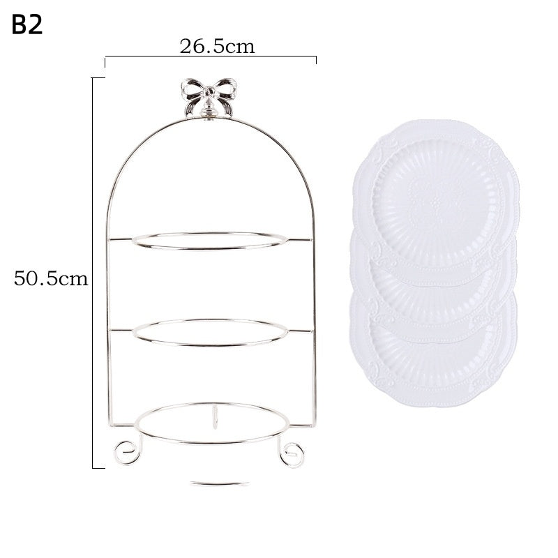 European-Style Metal Snack Rack Golden Three-Layer Dessert Display Rack Afternoon Tea Fruit Snack Plate Tea Break