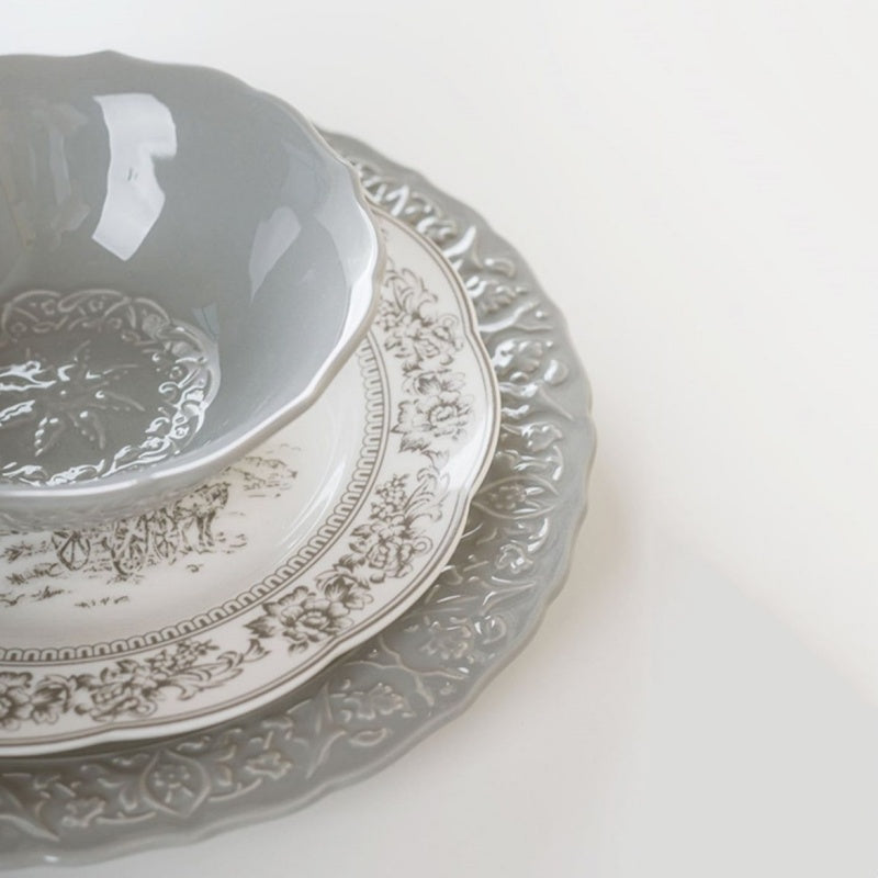 Retro Plate Home Relief Ceramic Dinner Plate Set