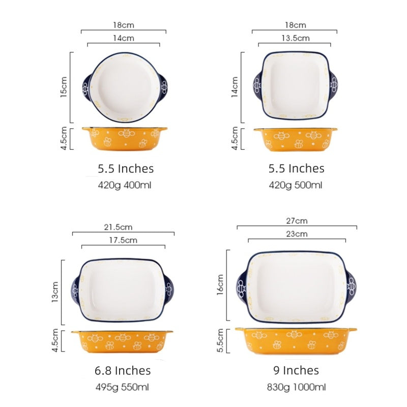 Ceramic Baking Plate, Cute Plate, Double-Ear Home Baking Plate