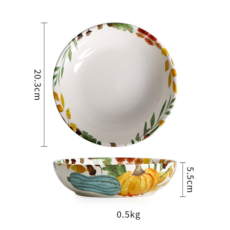 Creative Ceramic Soup Plates, Hand-Painted 8-Inch Deep Plates, Western Tableware, Round Household Vegetable Plates, Salad Bowls And Plates