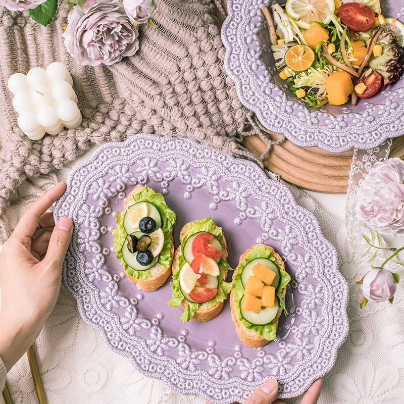 Palace Style Lace Plate Ceramic Tableware Relief Plate Western Plate