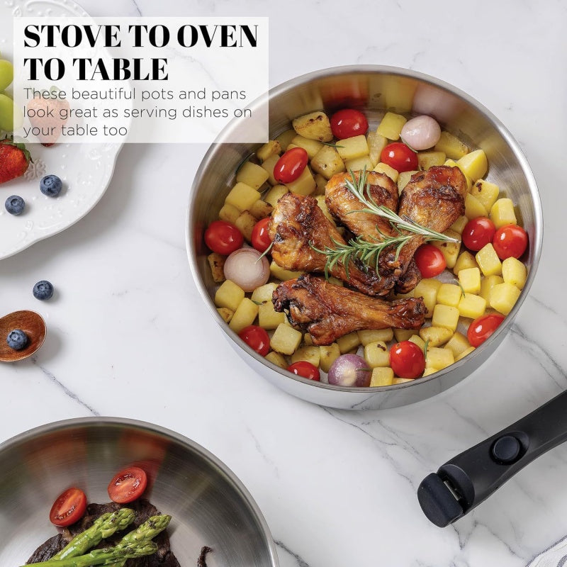 304 Stainless Steel Smooth Surface Detachable Handle Non-Stick Cookware Set