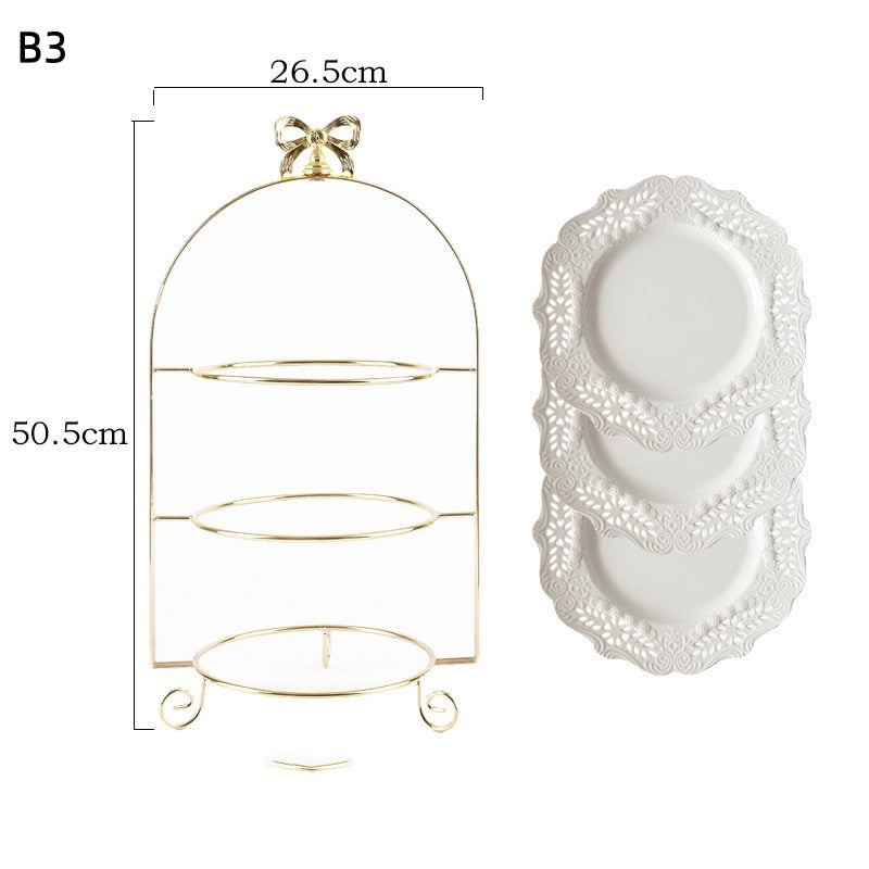European-Style Metal Snack Rack Golden Three-Layer Dessert Display Rack Afternoon Tea Fruit Snack Plate Tea Break