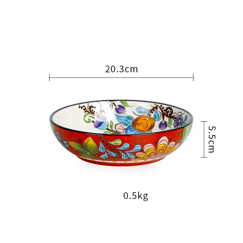 Creative Ceramic Soup Plates, Hand-Painted 8-Inch Deep Plates, Western Tableware, Round Household Vegetable Plates, Salad Bowls And Plates
