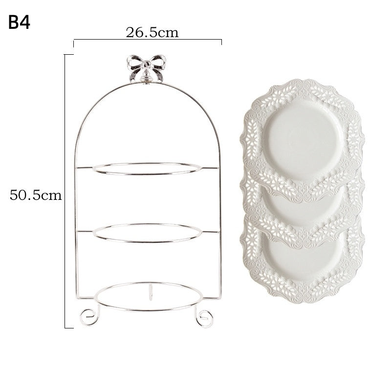 European-Style Metal Snack Rack Golden Three-Layer Dessert Display Rack Afternoon Tea Fruit Snack Plate Tea Break