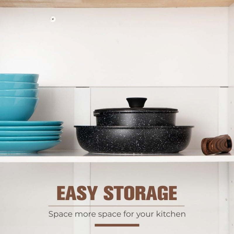 Detachable Handle Household Non-Stick Cookware Set Portable Storage Bag