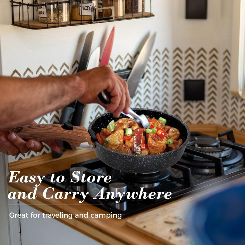 Detachable Handle Household Non-Stick Cookware Set Portable Storage Bag