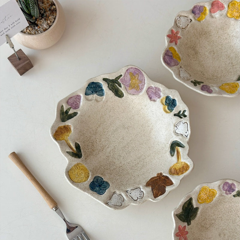 Retro Hand-Painted Underglaze Ceramic Dish Set With Bird And Flower Patterns For Dining