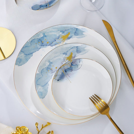 Bone China Plate, A Light Luxury Western-Style Plate With Golden Edges For Home Use