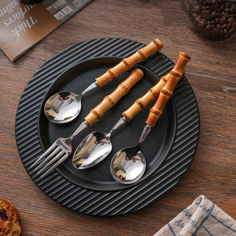 Natural Bamboo Stainless Steel Western Tableware Set