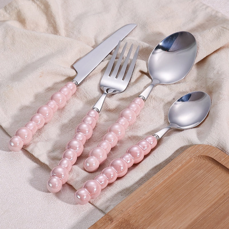 Creative Stainless Steel Ceramic Pearl-Shaped Handle Tableware