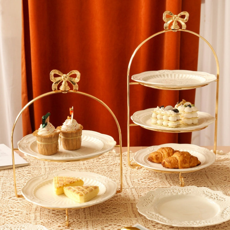 European-Style Metal Snack Rack Golden Three-Layer Dessert Display Rack Afternoon Tea Fruit Snack Plate Tea Break