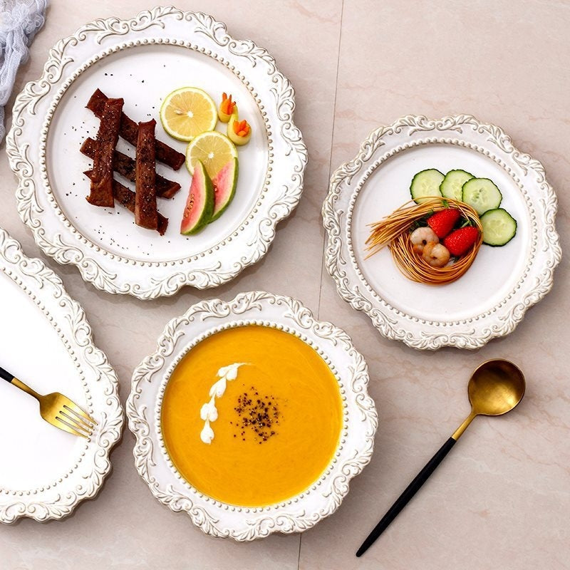 Retro Relief Western Food Pasta Plate Ceramic Tableware Home Soup Plate Dessert Plate Salad Plate