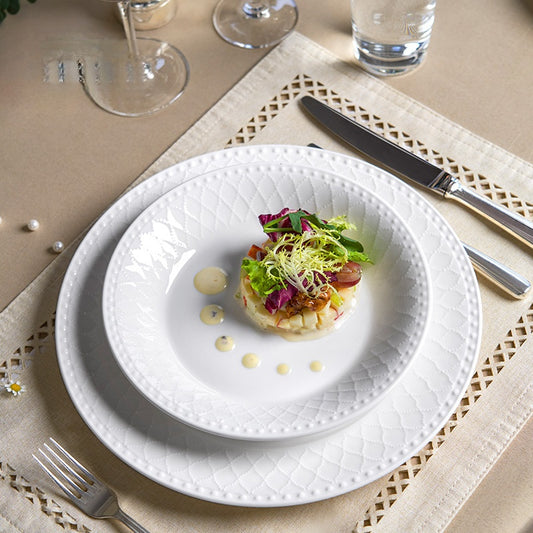 Magoronte Fontaine White Exposed Bone China French Household Tableware Bowl, Plate And Spoon Set Gift Box