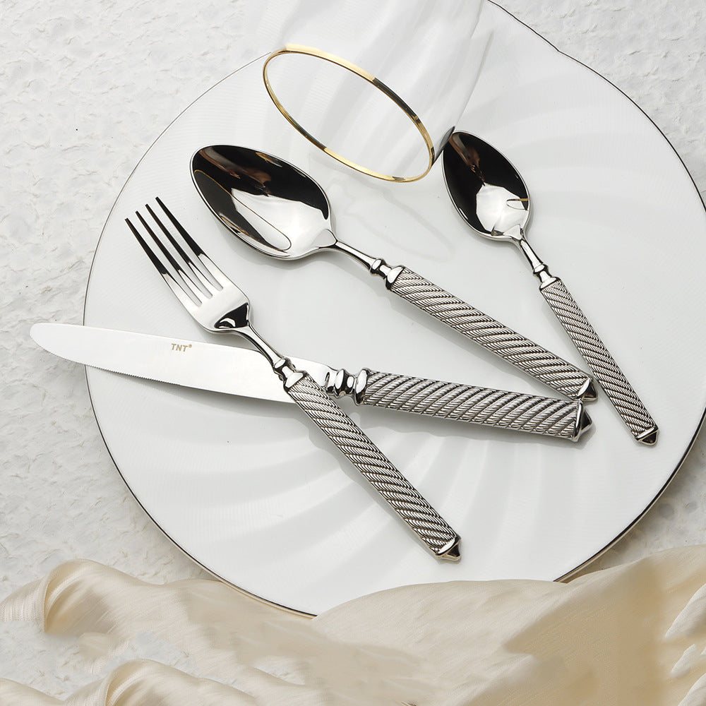 304 Stainless Steel Forged Twine Line Handle Advanced Thickened Knife Fork Spoon Western Tableware