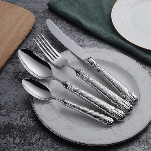 Embossed Wheat Ear Stainless Steel High-Grade Western Tableware Knife Fork Spoon Set