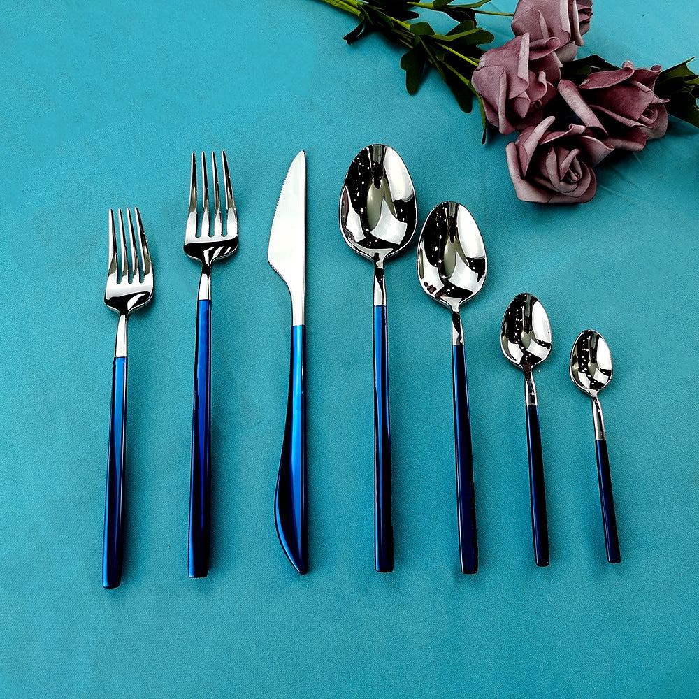 304 Stainless Steel Pvd Electroplated Blue Knife And Fork Tableware Set