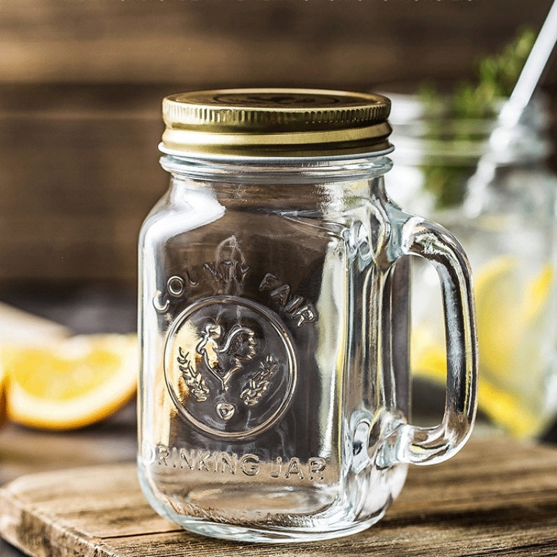 Retro Style Glass Transparent Water Cup For Juice And Coffee With A Lid