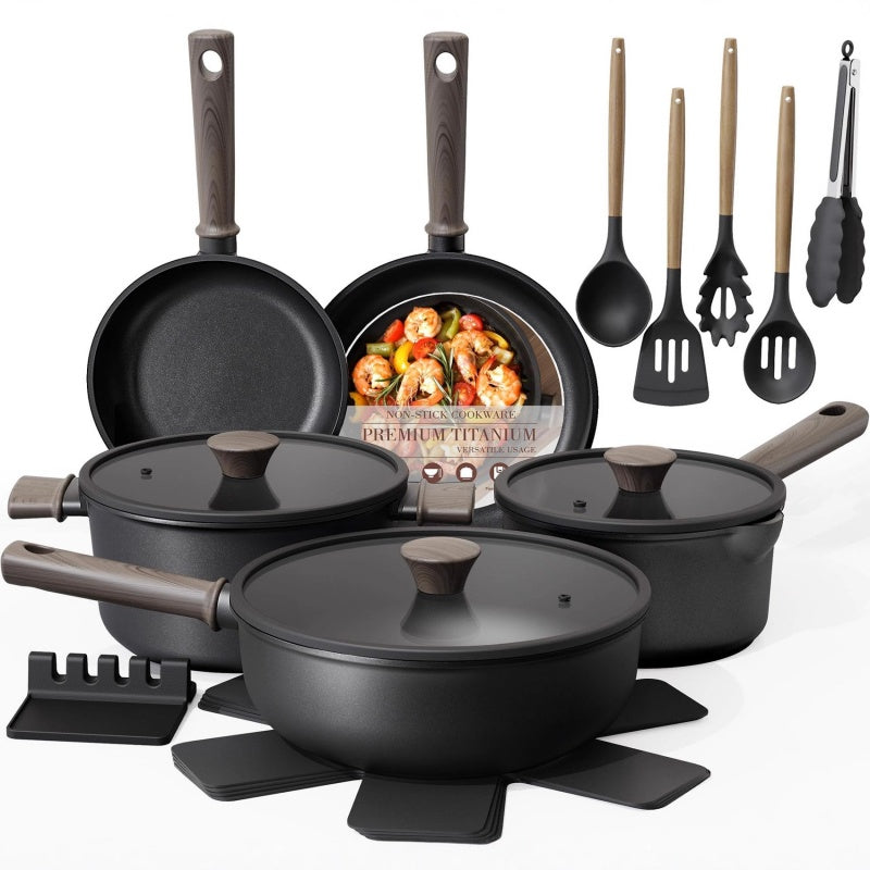 Black Non-Stick Pan Household Set, Universal Kitchen Cookware