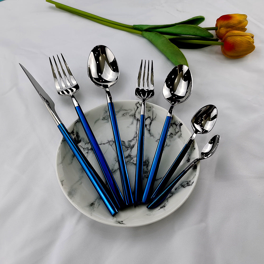 304 Stainless Steel Pvd Electroplated Blue Knife And Fork Tableware Set