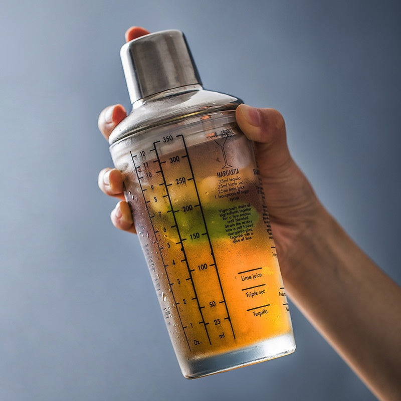 Glass Cocktail Shaker With Marked Measuring Cup