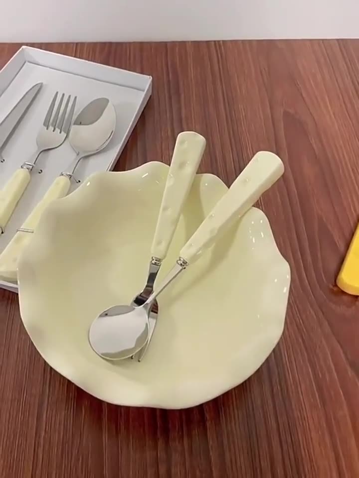Cheese fork spoon cutlery set ceramic handle stainless steel cute light luxury deluxe Western-style two-piece set