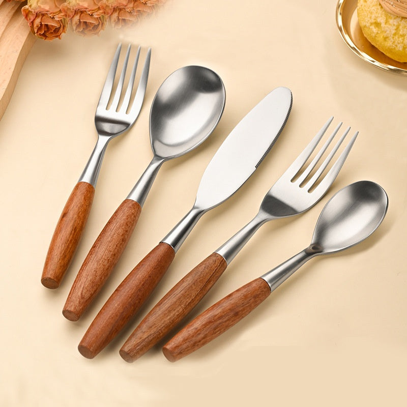 Stainless Steel Western Tableware With Rosewood Handles