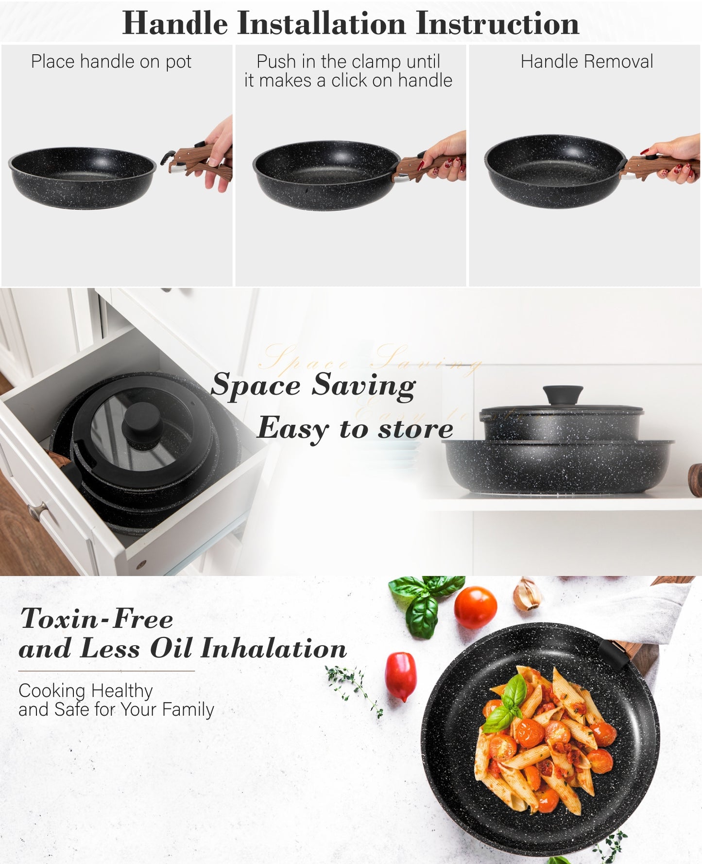 Detachable Handle Household Non-Stick Cookware Set Portable Storage Bag