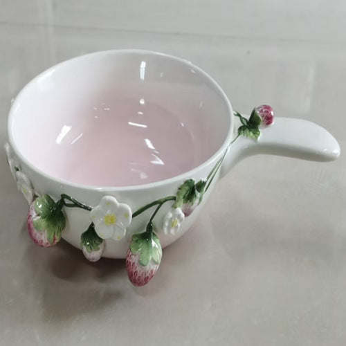 Strawberry relief hand-painted ceramic plate dessert tray jewelry tray