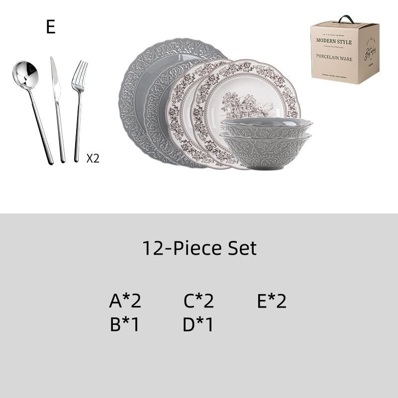 Retro Plate Home Relief Ceramic Dinner Plate Set