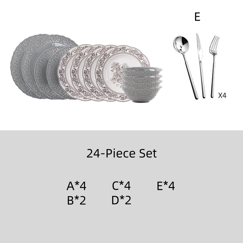 Retro Plate Home Relief Ceramic Dinner Plate Set