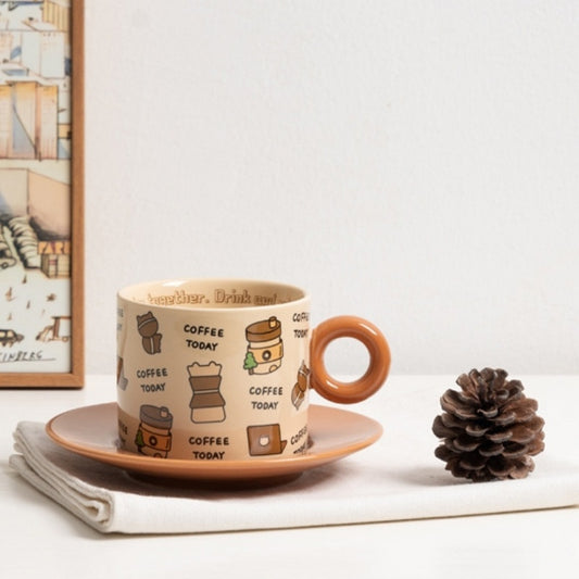 Cute Retro Ceramic Coffee Cup And Saucer Set