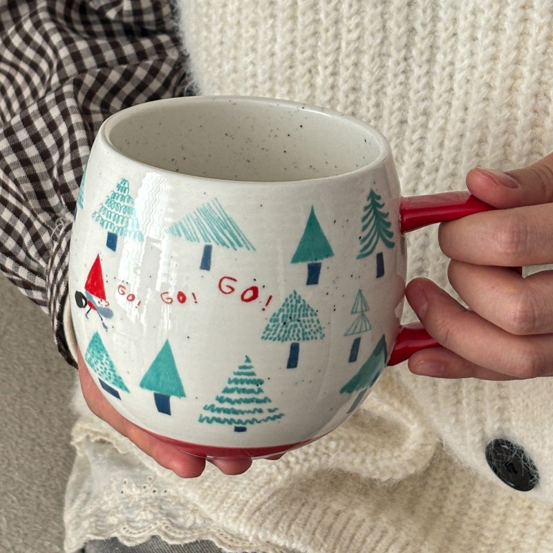 Hand-Painted Style Red Handle Christmas Ceramic Mug