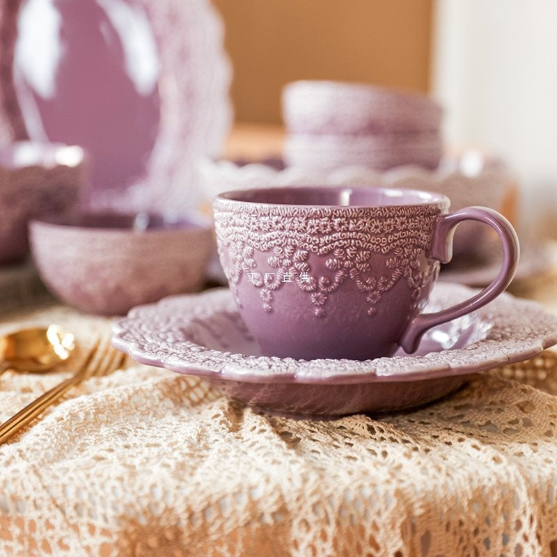 Palace Style Lace Plate Ceramic Tableware Relief Plate Western Plate