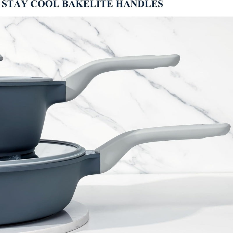Grey Tourmaline Non-Stick Cookware Set For Home Kitchen