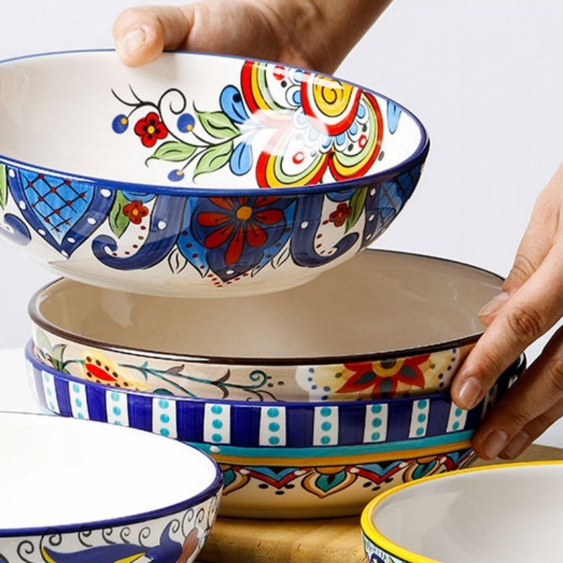 Creative Ceramic Soup Plates, Hand-Painted 8-Inch Deep Plates, Western Tableware, Round Household Vegetable Plates, Salad Bowls And Plates