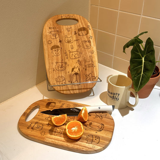 Cartoon cute rubber wood breadboard tray creative household vegetable fruit solid wood cutting board